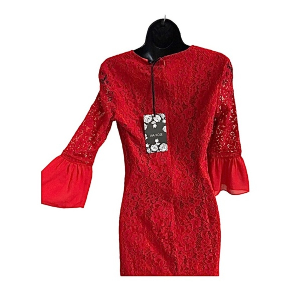 Ava Rose red lace peplum bell sleeve embroidered fitted sheath dress size small - Picture 7 of 12